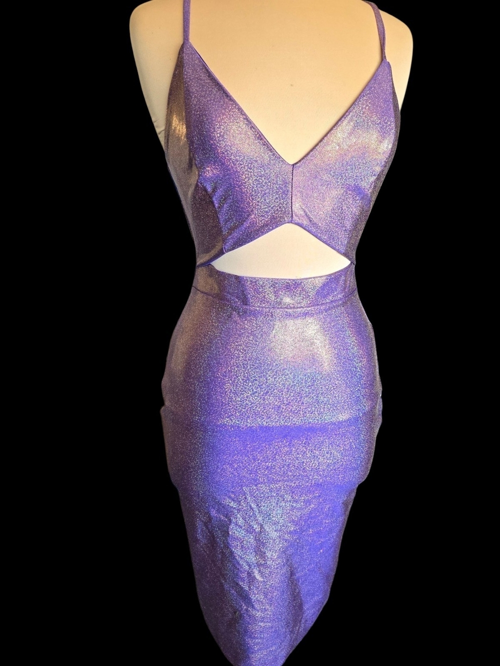 Fashion Nova Shimmer Purple Cutout Midi Dress with Spaghetti Straps Sz M